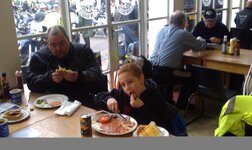 Stephen & Nigel having breakfast inside the ACE CAFE - Adventure Tour Bike Day.jpg